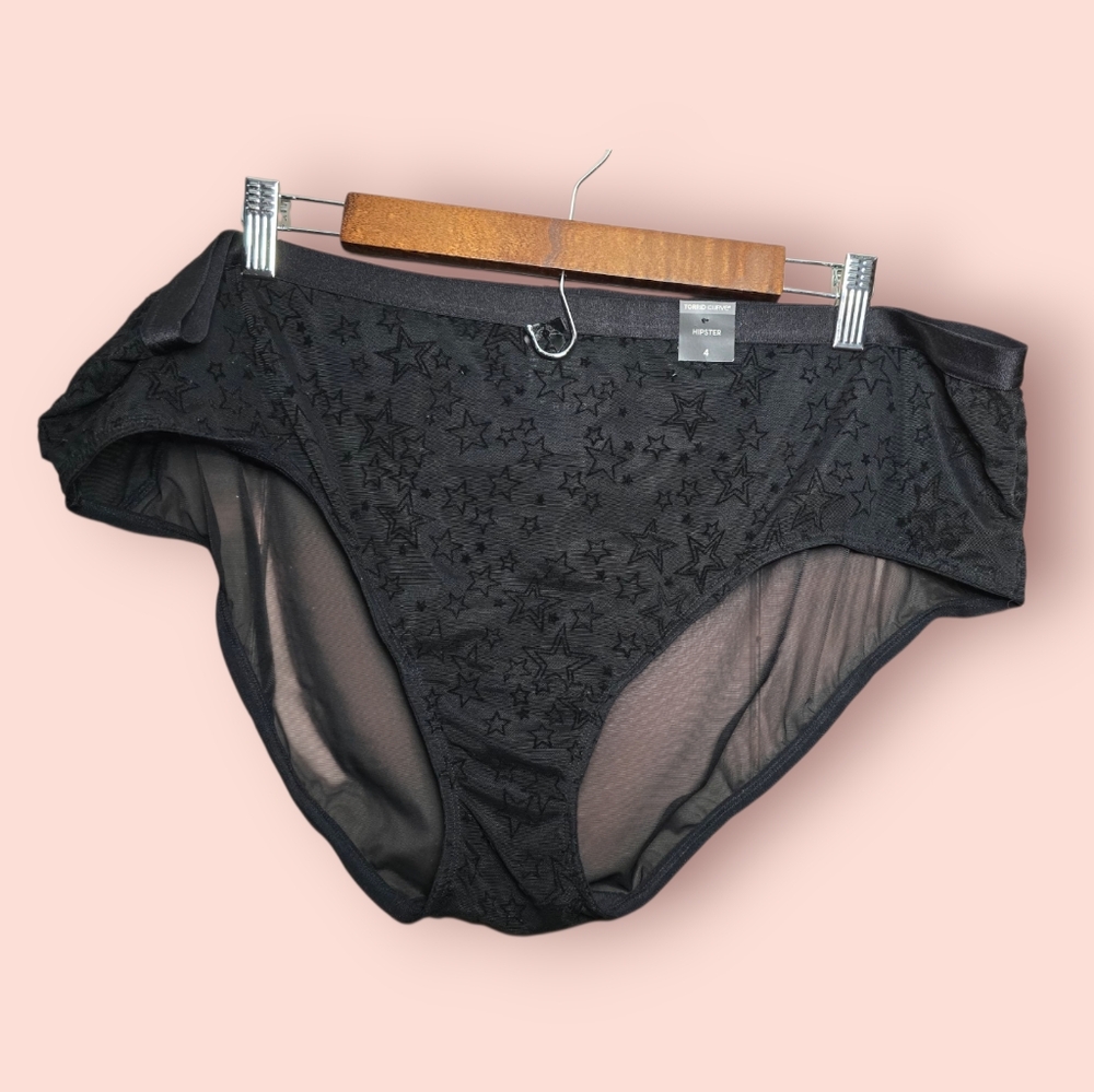 Torrid Mesh and Flocking Black Star Mid Rise Brief Panty Women's 4x Plus Size